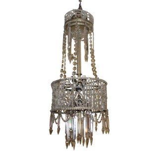 C1890 Large Antique French Napoleon III Cut Crystal & Beaded Chandelier Style Maison Bagues For Sale