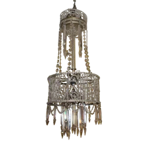 C1890 Large Antique French Napoleon III Cut Crystal & Beaded Chandelier Style Maison Bagues