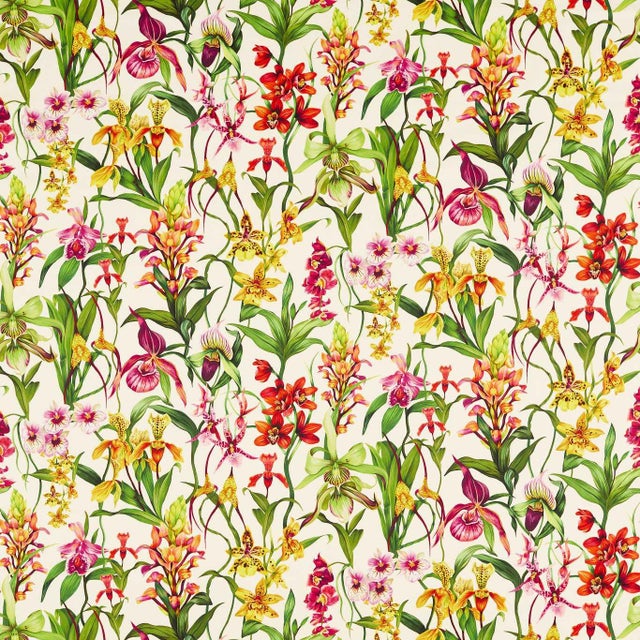 Harlequin Kalina Fabric in Parchment/Forest/Azalea - a Sample For Sale