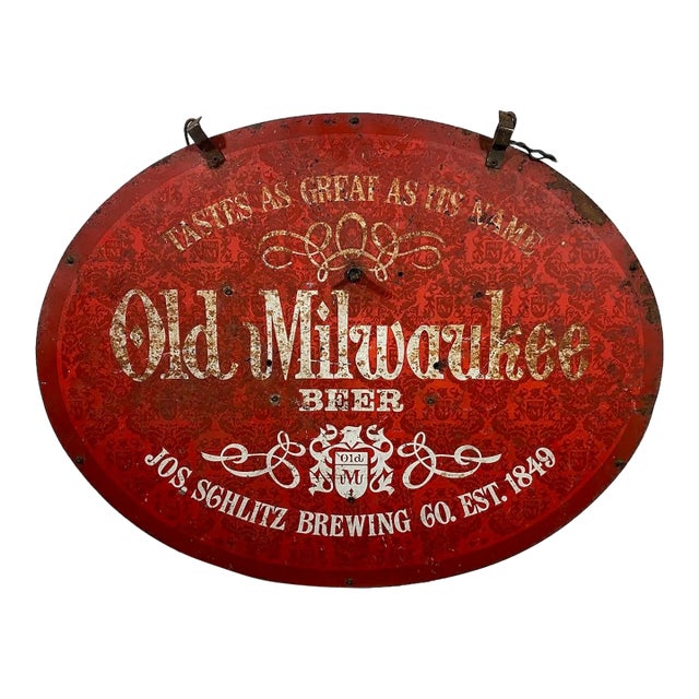 1967 Old Milwaukee Beer Metal Sign - Oval For Sale