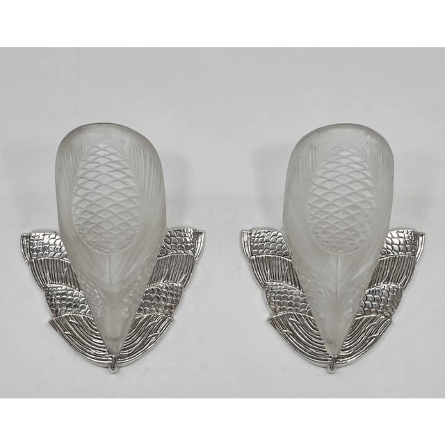 1920s 1930s French Art Deco Wall Sconces by Degue France - a Pair For Sale - Image 5 of 12