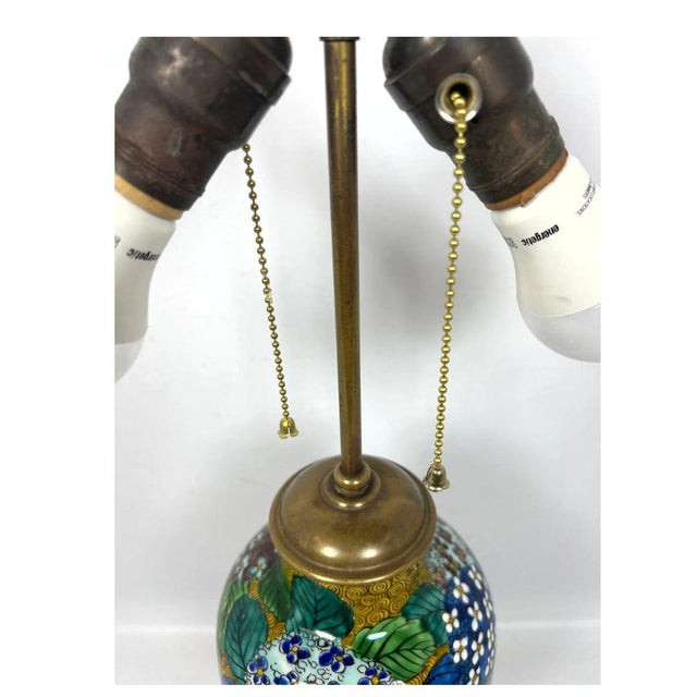 Mid 20th Century Asian Style Painted Lamp With Hydrangea Motif For Sale - Image 5 of 5