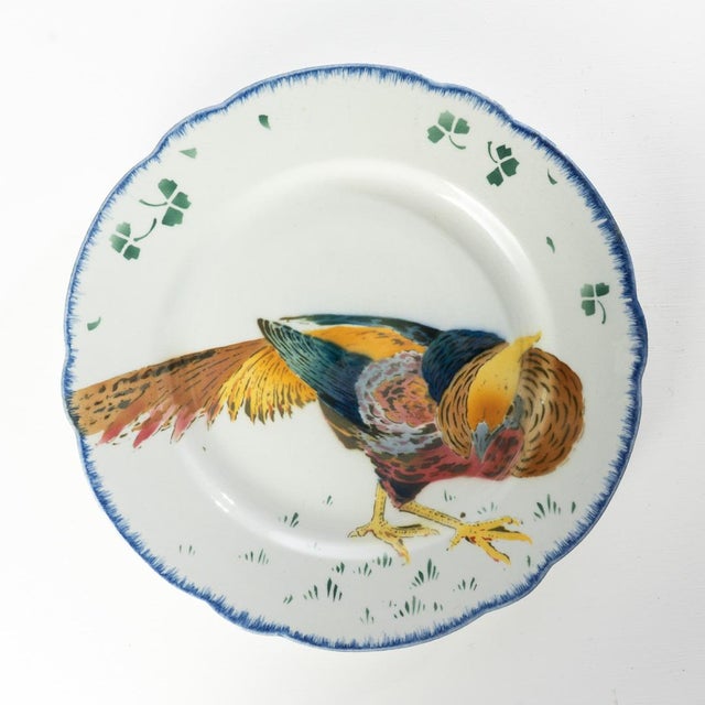 Antique French K & G Luneville, France Les Coqs Rooster Plates For Sale - Image 6 of 7