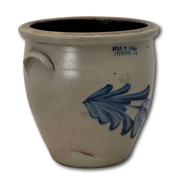 A Truly Outstanding Example of Authentic Antique American Country Primitive Stoneware Cream Jar - Crock. Circa Mid 19th...