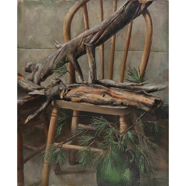 Rustic 1940's Original "Still Life With Rustic Chair"-Signed For Sale - Image 3 of 3