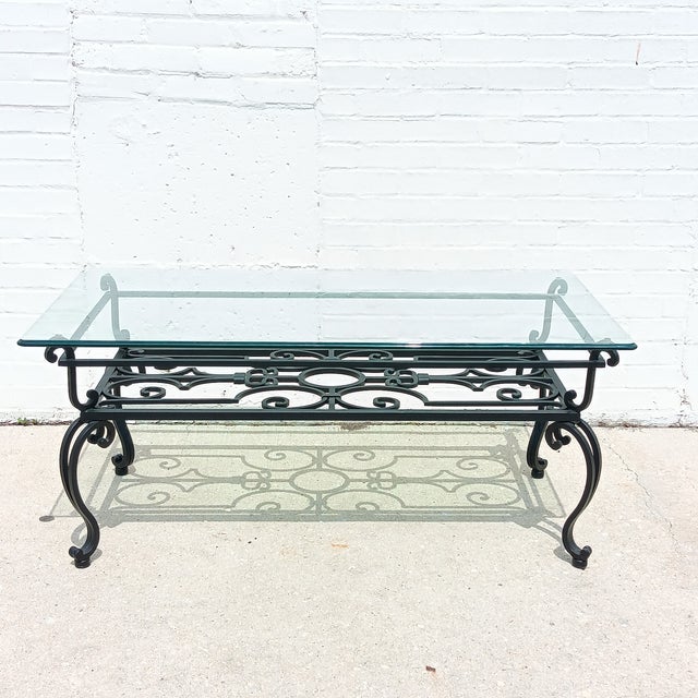 Vintage 19th Century French Wrought Iron Indoor/Outdoor Coffee Table With 1" Thick Table Top Glass For Sale - Image 4 of 18