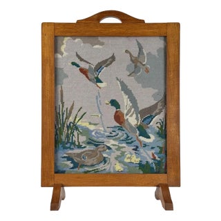 Antique Early 20th Century English Oak Tapestry Fire Screen For Sale