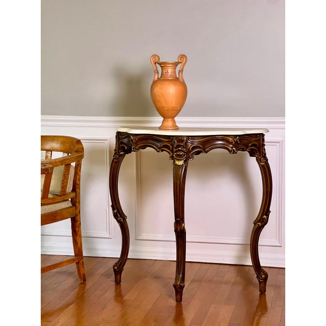 French Louis XV Style Console Table, Carved Walnut With Gilt, Marble Top, C. 1920 For Sale - Image 16 of 17