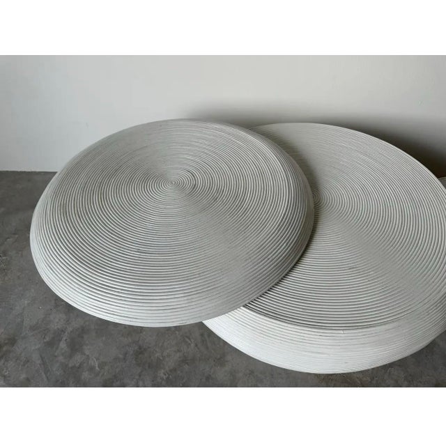 1980s Gabriella Crespi Style Swivel Top Pencil Reed Rattan Round Coffee Cocktail Table For Sale - Image 5 of 12