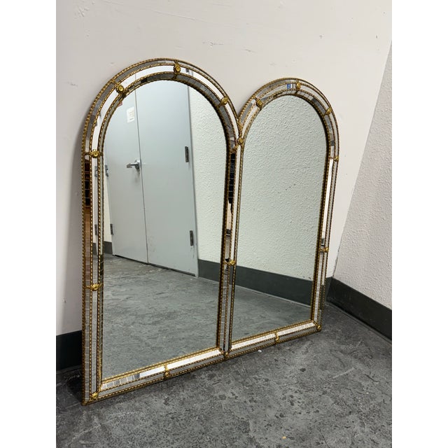Hollywood Regency Hollywood Regency Double Arched Wall Mirror For Sale - Image 3 of 12