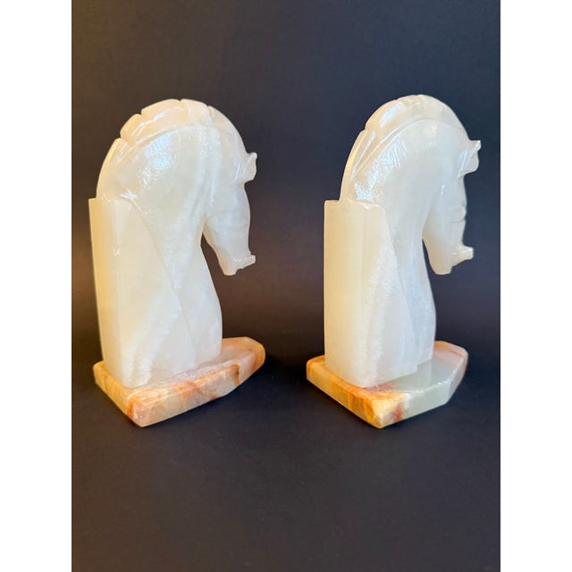 Antique White Pair of Vintage White Onyx Stone Horse Bookends For Sale - Image 8 of 10