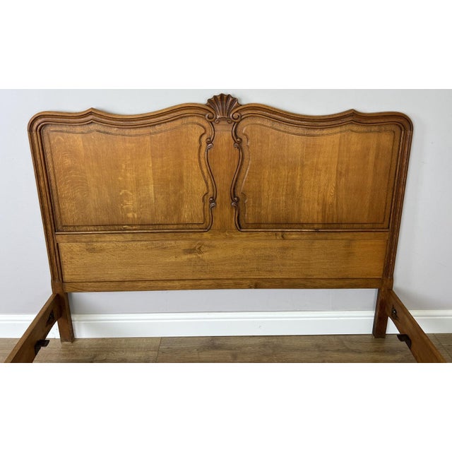 Vintage Louis XVI French Oak Double Bed Frame with Carved Headboard For Sale - Image 4 of 12