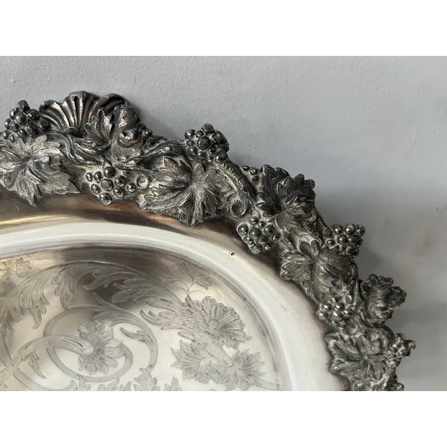 Metal Large Silver-Plated Metal Tray, 1800s For Sale - Image 7 of 16
