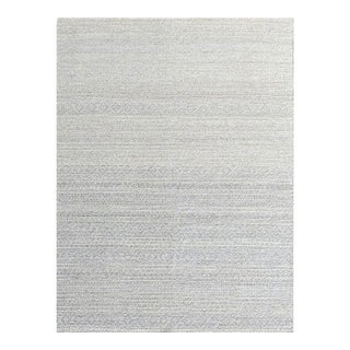 6x9 Ivory Hand-Knotted Wool Textured Bands Geometric Modern Carpet Rug For Sale