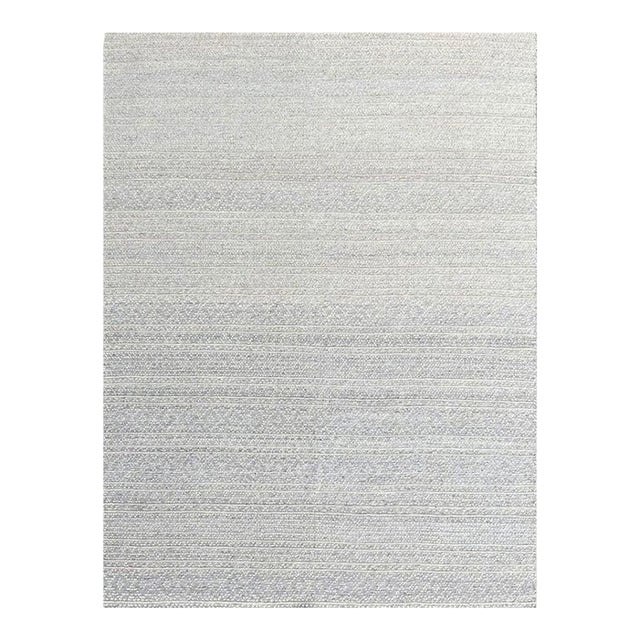 6x9 Ivory Hand-Knotted Wool Textured Bands Geometric Modern Carpet Rug For Sale