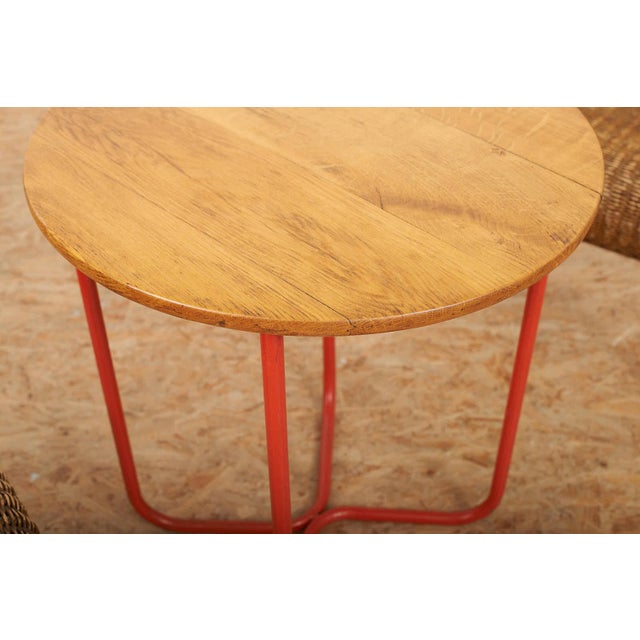 Side Table with Armchairs in Red Lacquered Tubular Steel, 1920s, Set of 3 For Sale - Image 9 of 18