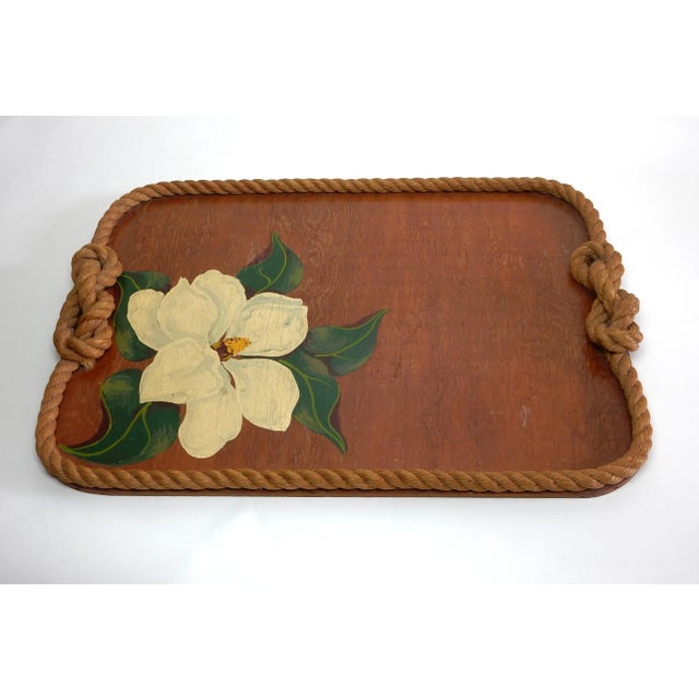 Chestnut 1950 Josephine De Ville of Miami Artistic Serving Bar Tray Hemp Rope Plywood For Sale - Image 8 of 8