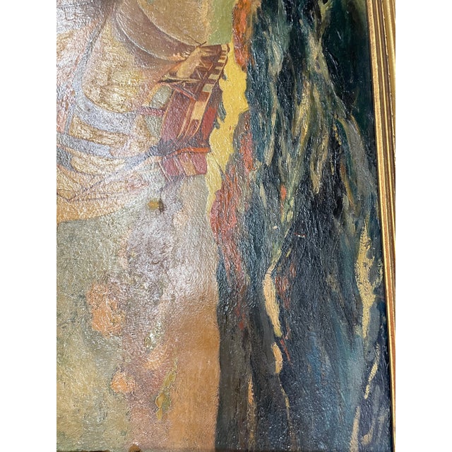 Nautical 1920s Boat Oil Painting at Sunset For Sale - Image 3 of 3