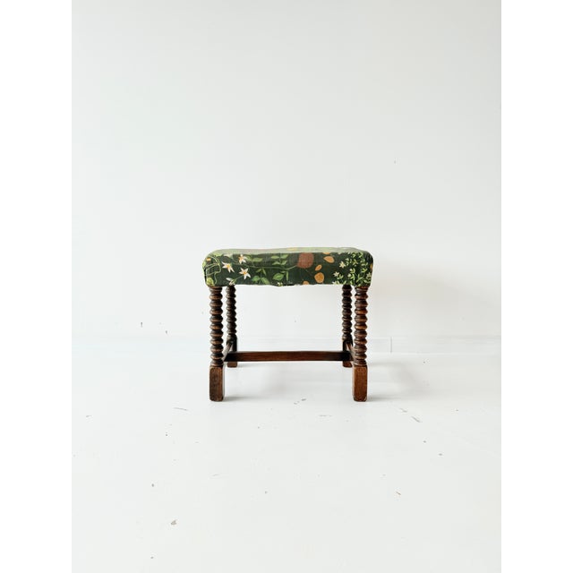 19th Century Rustic Farmhouse Bobbin Turned Ottoman with Upholstered Seat For Sale - Image 13 of 13