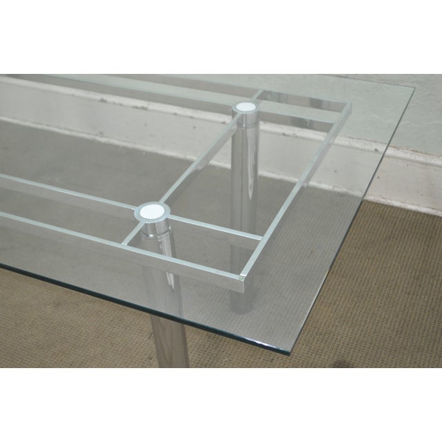Mid Century Modern Chrome Base Rectangular Glass Top Dining Table