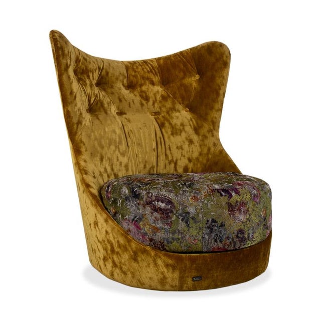 Cocoa Island Swivel Lounge Chairs in Yellow, Golden and Green Upholstery from Bretz, Set of 2 For Sale - Image 4 of 18