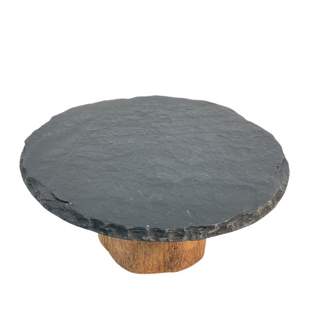 Stone Late 20th Century Soapstone Cake Dessert Plate With Natural Wood Base For Sale - Image 7 of 11