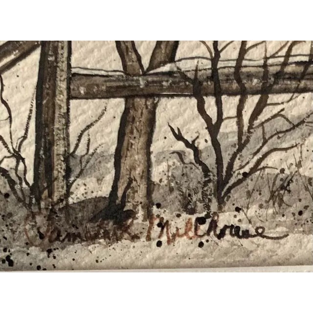 Farmhouse 1980s Original Framed Watercolor of an Old Stone Mill House For Sale - Image 3 of 6