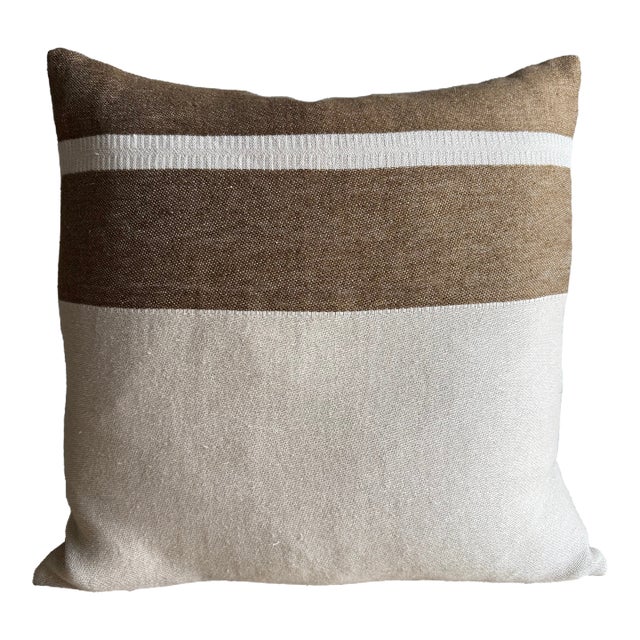 Railroad Stripe Belgian Linen Pillow With Zipper For Sale
