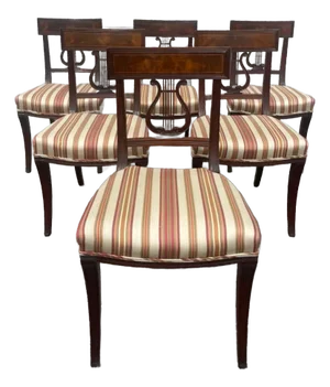 Traditional Duncan Phyfe Style Lyre Back Dining Chairs - Set of 6