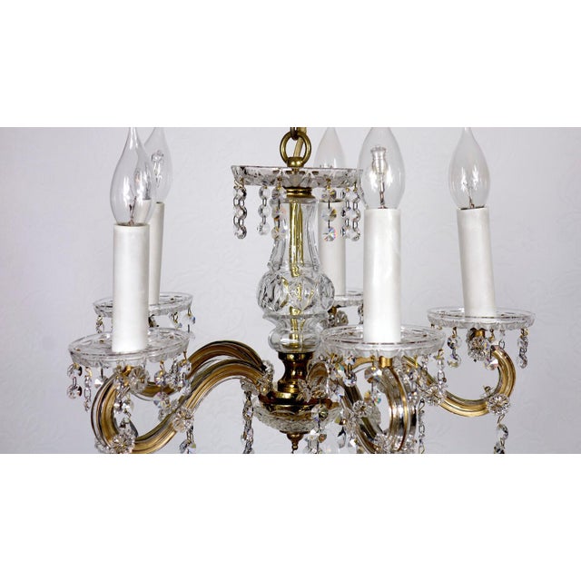 Brass-Lead Crystal Five-Light Chandelier from H.Richter, 1960s For Sale - Image 4 of 13