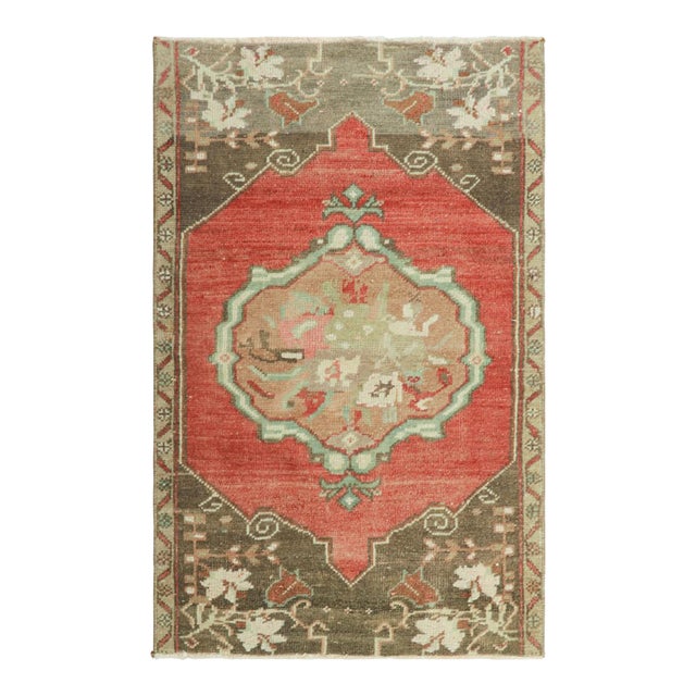 Vintage Turkish Rug in Pink & Cream With Colorful Floral Medallion | Rug & Kilim For Sale