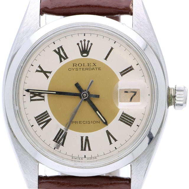 Vintage Rolex Oysterdate Precision ref. 6694 in stainless steel, circa 1959, featuring a two-tone tuxedo dial with ivory...