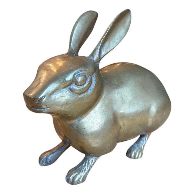 1970s Large Solid Brass Patina Rabbit For Sale
