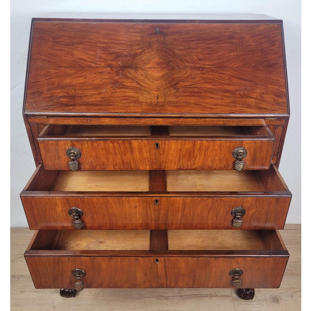 Mid-Century Modern Vintage Secretaire in Teak and Leather, 1930s For Sale - Image 3 of 18