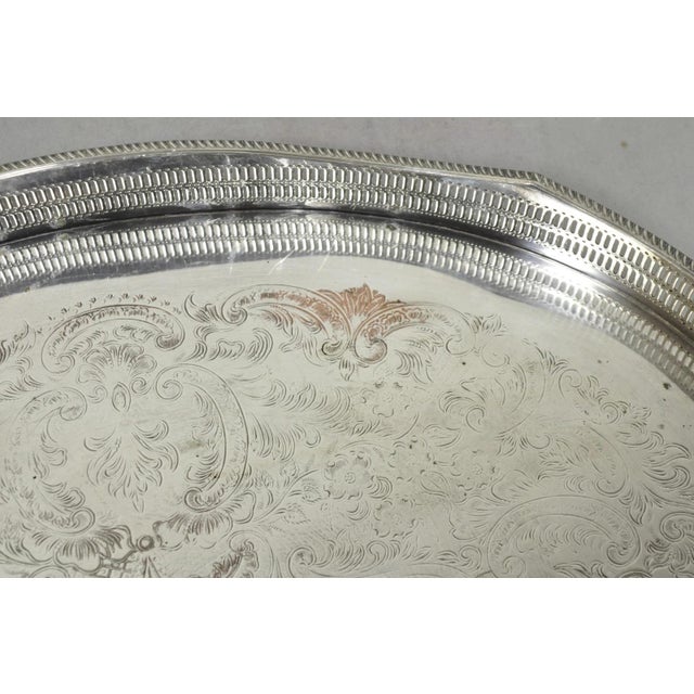 Vintage English Edwardian Silver Plated Oval Scalloped Gallery Bar Platter Tray For Sale - Image 15 of 18