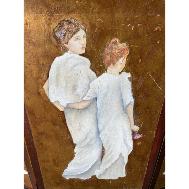 Vintage Hand-Painted Double-Sided Room Divider Folding Screen For Sale In Atlanta - Image 6 of 12