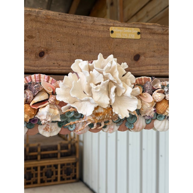 Custom Coastal Seashell Wall Mirror With Coral & Mixed Shell Mosaic Frame For Sale In Naples, FL - Image 6 of 12