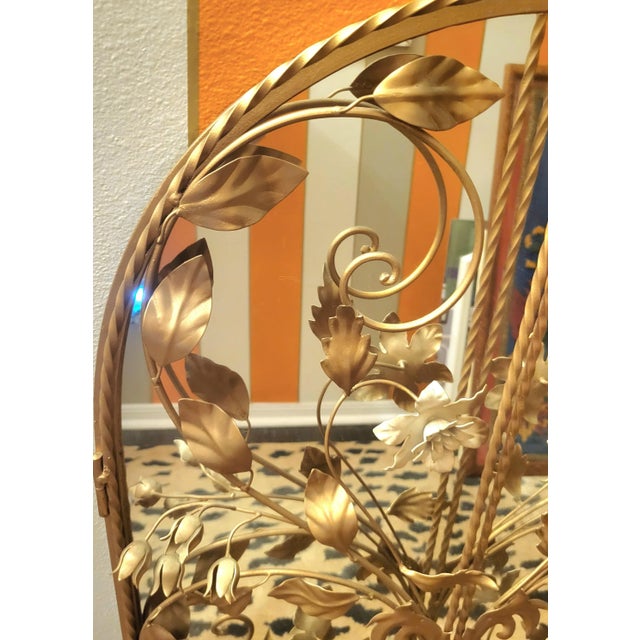 Vintage Tole Arched Regency 2 Door Gold Floral Wall Mirror For Sale In West Palm - Image 6 of 12