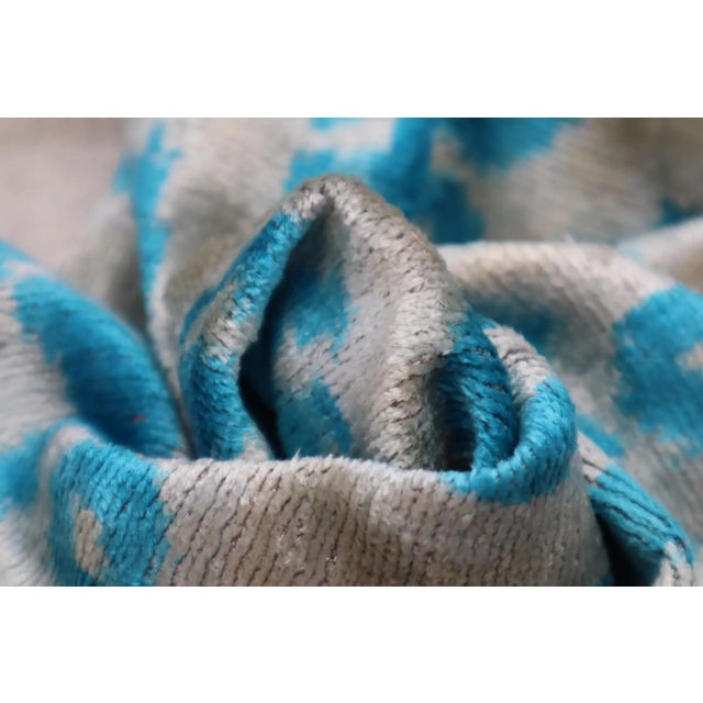 Contemporary Handmade Blue Velvet Throw Pillow & Down Insert For Sale - Image 9 of 10