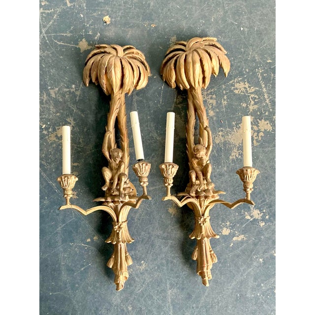 Vintage Regency Gilt Tipped Monkey Light Sconce For Sale - Image 9 of 12