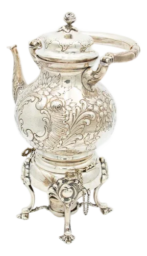 Silver Kettle with Embossed Floral Motifs