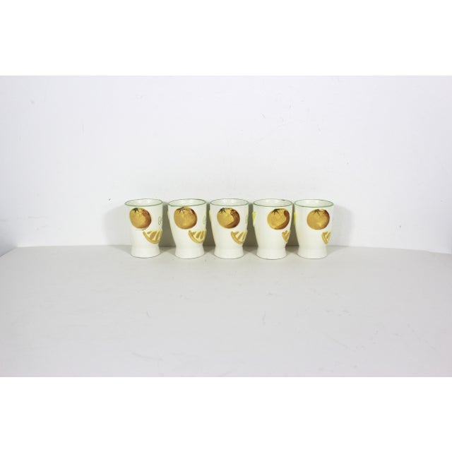 1950’s “Good Morning” Ceramic Orange Juice Cups Set of Five For Sale - Image 4 of 13