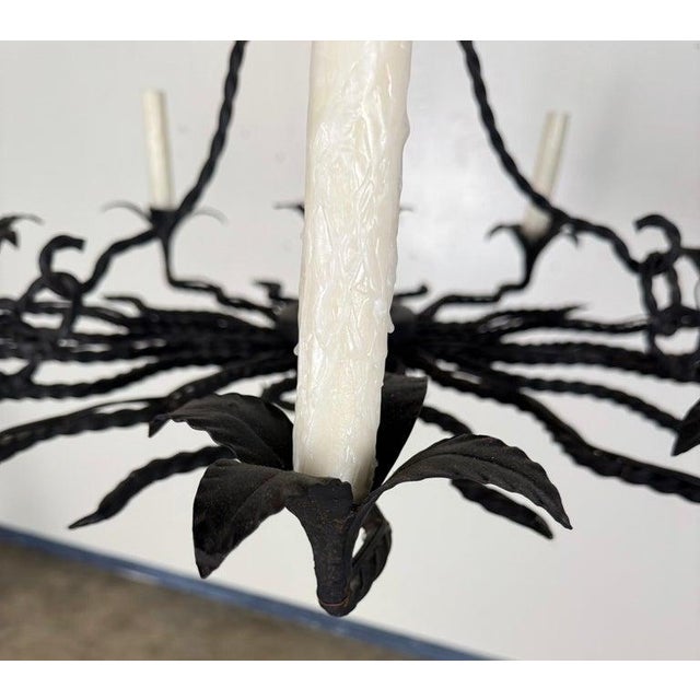 Black Spanish Revival Wrought Iron Twelve-Light Chandelier, Circa 1930 For Sale - Image 8 of 9
