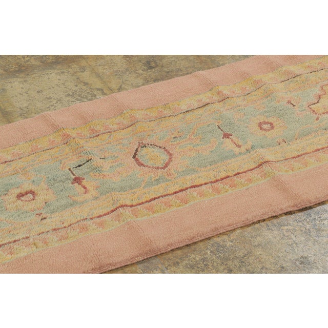 Traditional Antique Turkish Oushak Runner in Blue & Peach With Floral Geometry - Rug & Kilim For Sale - Image 3 of 6