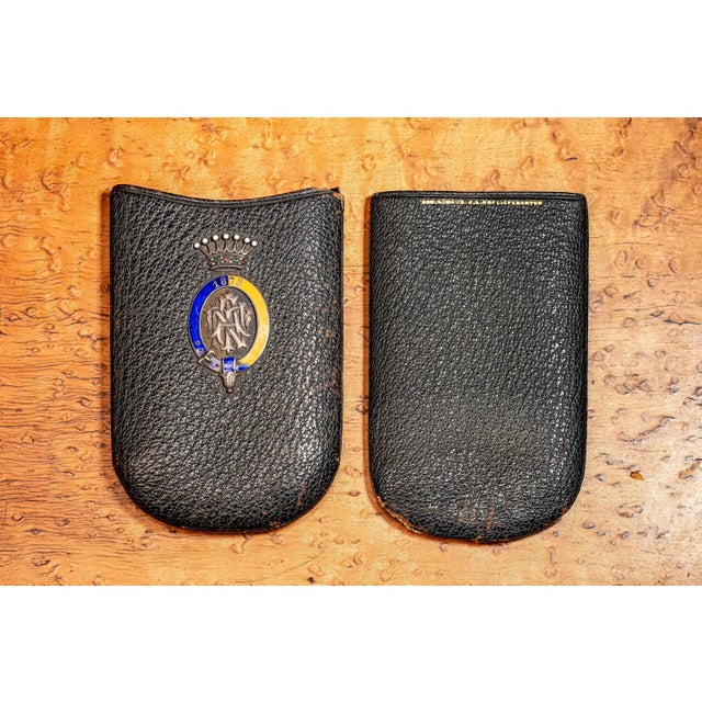 Austrian Antique Victorian Leather Cigar Case Silver Enamel Armorial Tobacciana For Sale - Image 10 of 14