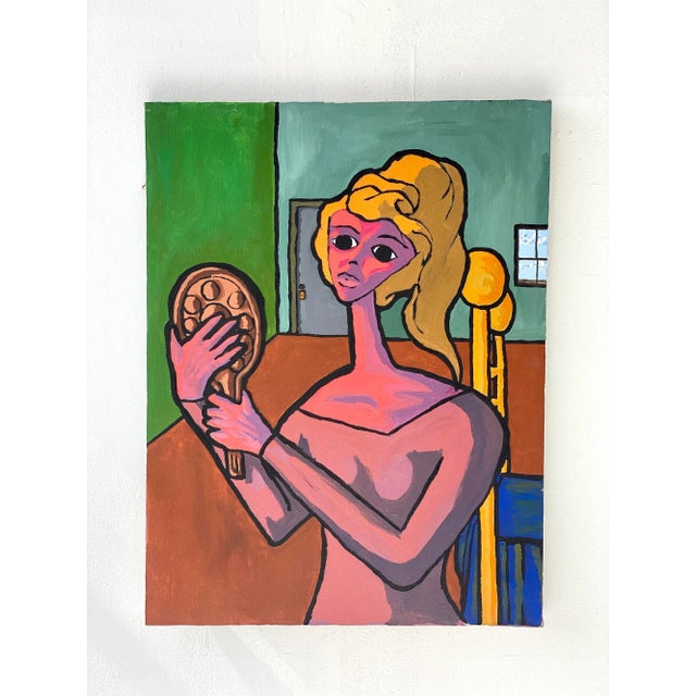 Vintage Surrealist Portrait Painting Signed Brian Gold, Circa 1970 For Sale - Image 4 of 10