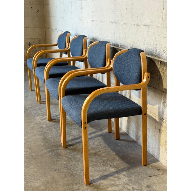 1960s Set of 4 Vintage Danish Beechwood Armchairs – Mid-Century Modern Dining Chairs With New Blue Upholstery For Sale - Image 5 of 11