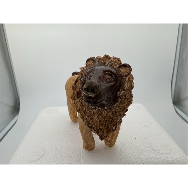 Folk Art Signed Tom & Judy Touchstone Turkey Mountain Pottery Lion Sculpture – Georgia Folk Art, 8” For Sale - Image 3 of 6