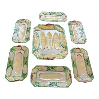 1970s Mid-Century Modern Collection of Ceramic Corn Serving Dishes - Set of 7 For Sale