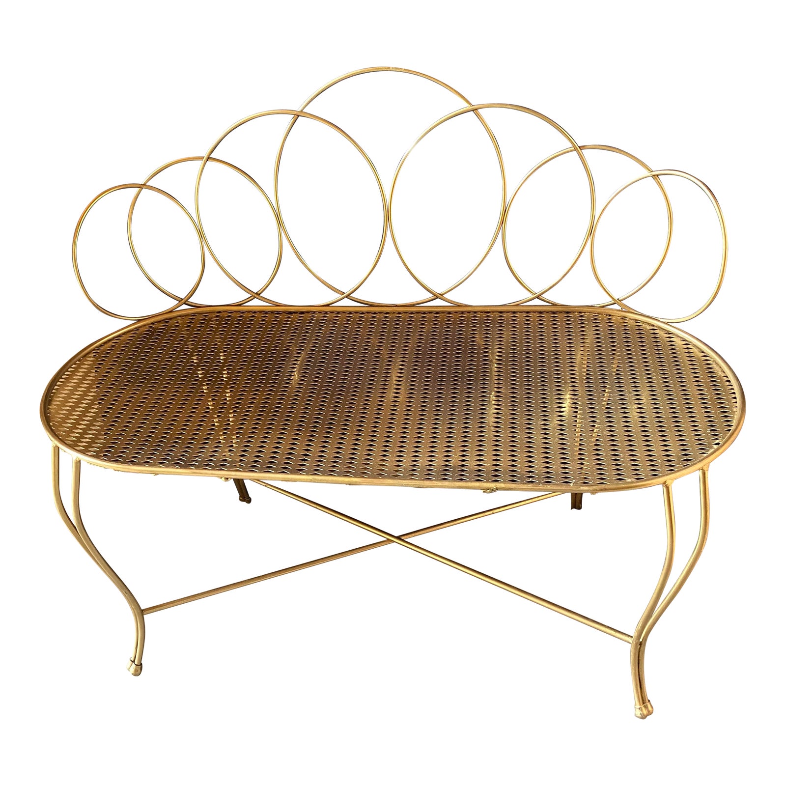 Mid 20th Century Regency Boho GoldTone Metal Vanity Bench Built for